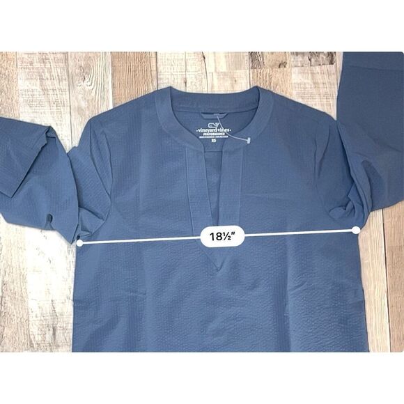 Vineyard Vines Performance Textured Tunic Top Blue XS Boho Chic Bohemian Blouse - Picture 5 of 10